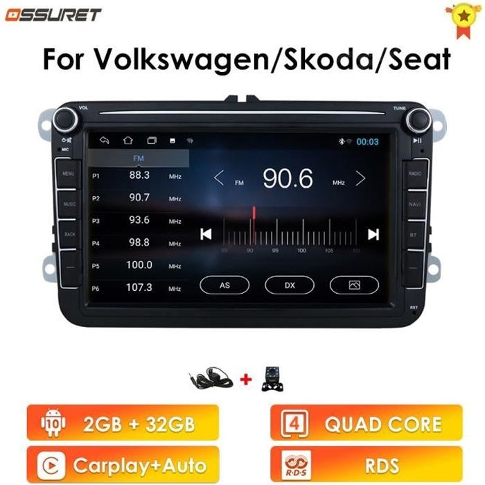 8 pouces Android 10 autoradio lecteur multimédia Audio stéréo GPS Navi pour VW POLO GOLF 5 PASSAT SKODA SEAT TOURAN TIGUAN JETTA RDS