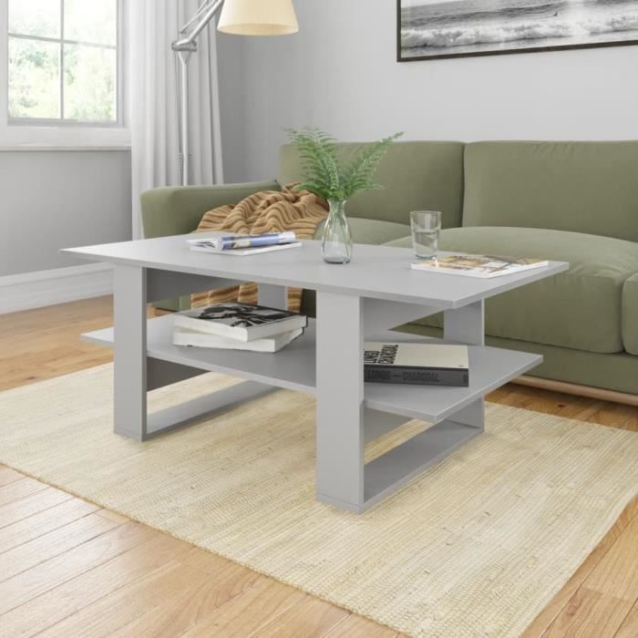 Table basse design scandinave salon contemporain Gris 110x55x42 cm Aggloméré