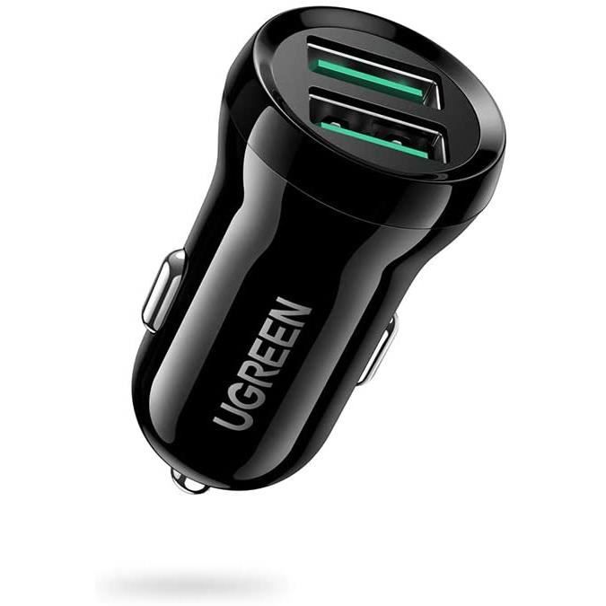 UGREEN Quick Charge 3.0 Chargeur Allume Cigare Rapide USB Chargeur Voiture 2 Ports USB