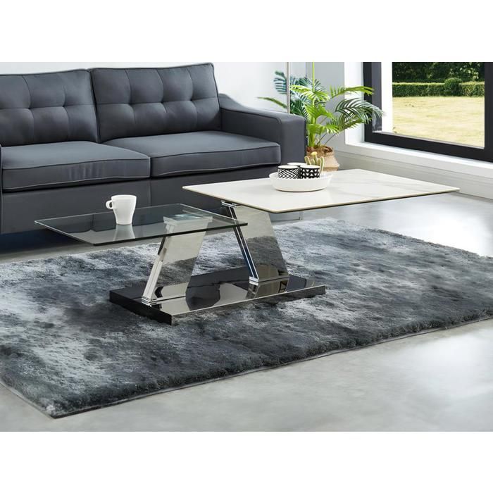 Table basse avec plateaux pivotants OXANA - Verre trempé, céramique et acier