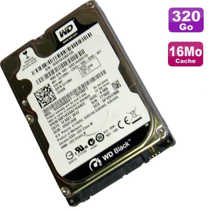 Disque Dur 320Go SATA 2.5- WD WD3200BEKT-75PVMT1 Black Scorpio 7200RMP 16Mo