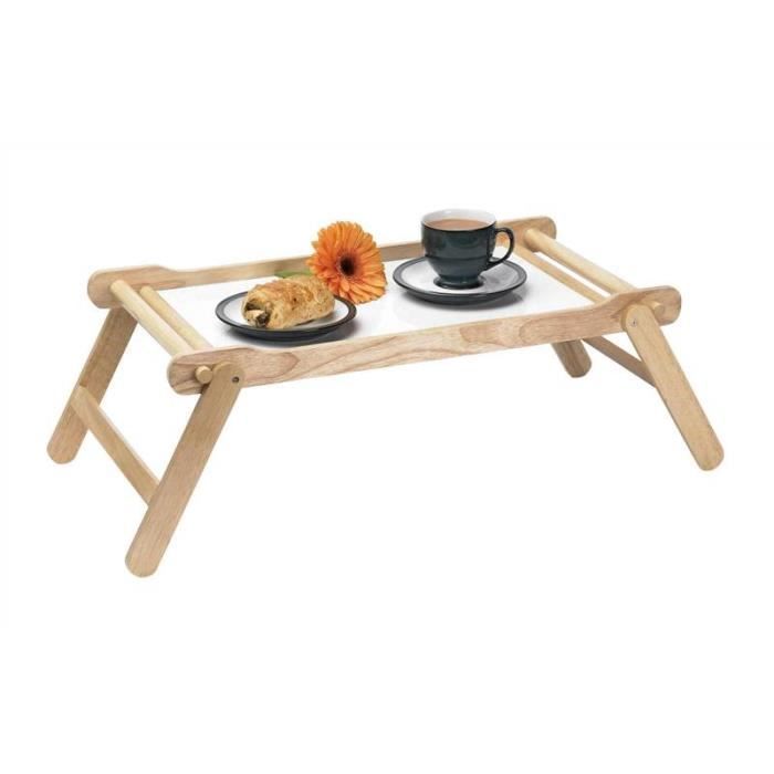 Plateau de service petit déjeuner bois caoutchouc hêtre avec pieds pliants