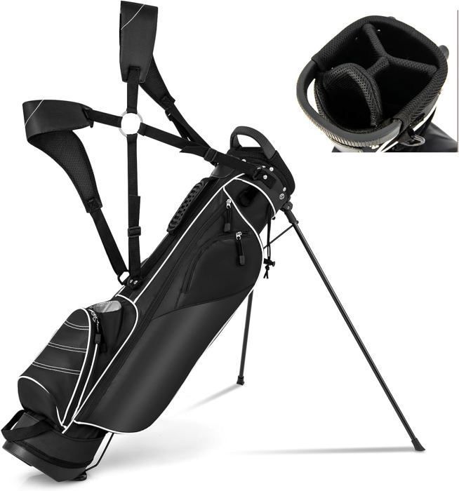 GOPLUS Sac de Golf Trépied, Sac Support Stand Golf avec Support Mixte 7 Trous pour Homme Léger Arrangement de Golf, Noir