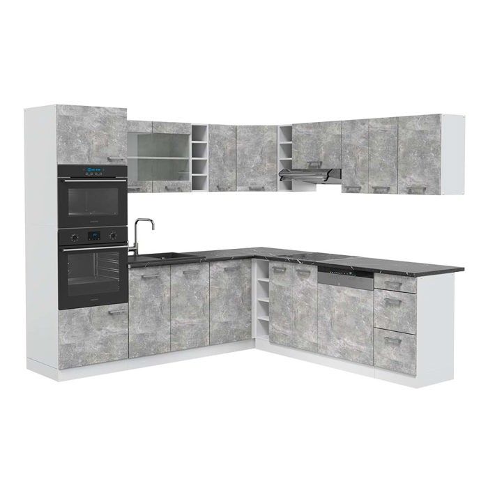 Vicco cuisine en angle, blanc brillantchêne doré, 227x287cm , pt chêne