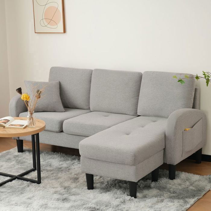 Canapé dangle 3 places en L - 166 x 118 x 77 cm Tissu de coton lin respirant - SWEIKO - Gris Canapé dangle 3 places en L - 166 x 118 x 77 cm Tissu de coton lin respirant - SWEIKO - Gris