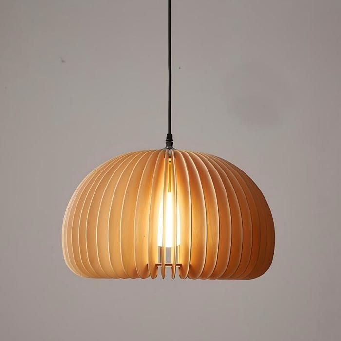 Fusion Suspension Rond en Bois Citrouille Pendentif Lumières - Créative Lustre Vintage Simple Lumière Suspendue - 1pcs Ø18cm