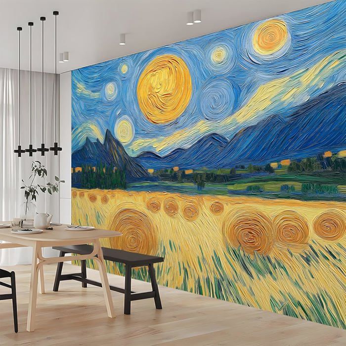 Peinture À LHuile Champ Papier Peint Effet 3D Photo Peintures Murales Salon Tv Canapé Fond Mur Peinture Décor À La Maison