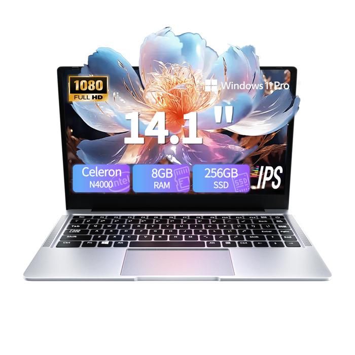 14.1PC portableIntel Celeron N3710(Jusquà 29 GHz)12Go RAM DDR4 256Go SSDWindows 11PROWiFi5Ordinateur Portable