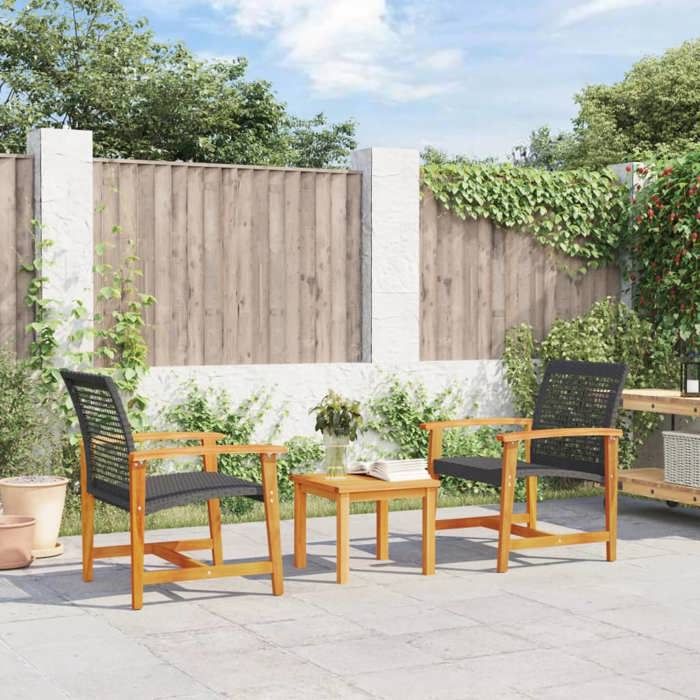 SALE 2025Ensemble de bistro 3 pcs noir résine tressée et bois dacacia - 43x43x36 cm 16 6 Kg 9239