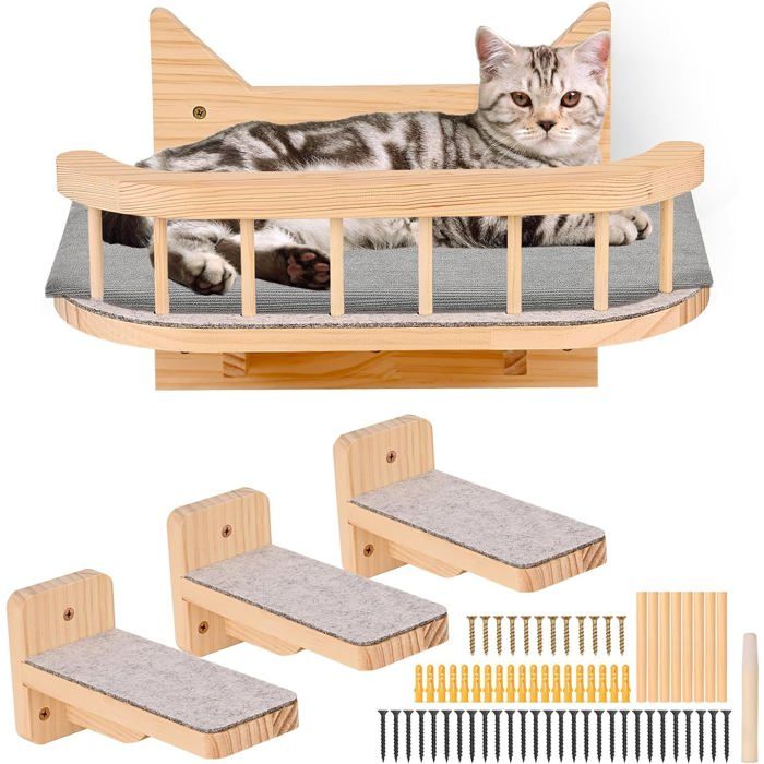 Comparer les prix de Hamac Mural Pour Chat Avec 3 Étapes Meuble Mural Pour Chat Avec Coussin Gris Étagères Et Perchoirs Pour Mur Étagère DEscalad