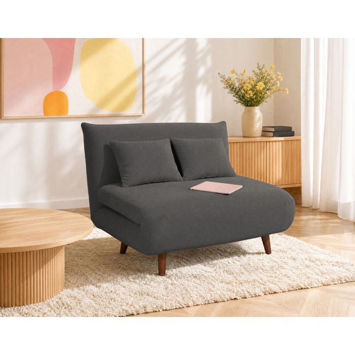 Lumi - Banquette convertible clic-clac 1 place en velours côtelé - Gris Lumi - Banquette convertible clic-clac 1 place en velours côtelé - Gris