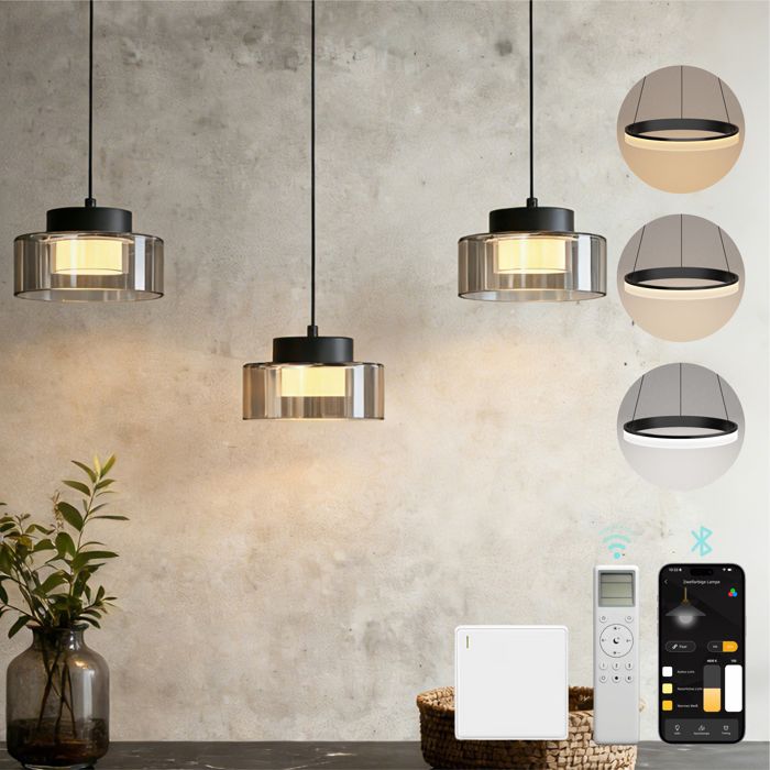 Mai & Mai Lustre 3 Lampes 3000/4000/6000K Câble Réglable Lumières Suspension pour Cuisine Chambre Salon Noir 70cm