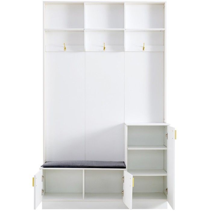 meuble d entree Ensemble armoire+banc+étagère à chaussures blanc 200x120x40cm - Rangement couloir multifonction 3 crochets meuble d entree Ensemble armoire+banc+étagère à chaussures blanc 200x120x40cm - Rangement couloir multifonction 3 crochets