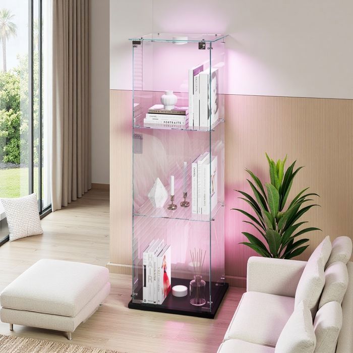 Vitrine en Verre LED ADWOLT 39.8x35x123.3cm Vitrine pour Collection avec Serrure 1 portes 3 étages lampe à tapoter Noir