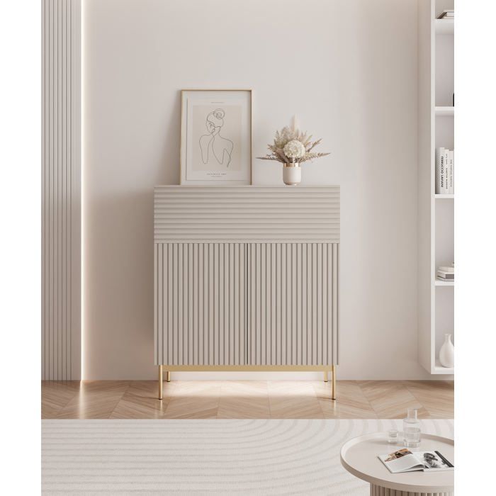 Buffet haut 2 portes avec abattant et LED - LINEARIS - 92 cm - gris cachemire