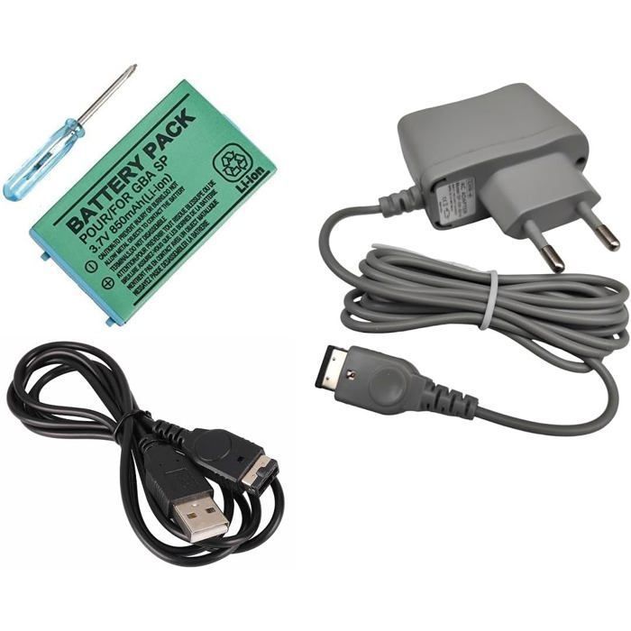 Link e : Pack daccessoires compatible avec la console Nintendo GBA SP Gameboy Advance SP chargeur cable et batterie