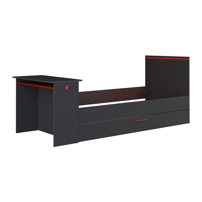 Lit gigogne gamer 2 x 90 x 200 cm - Avec bureau - LEDs - Anthracite et rouge - VOUANI