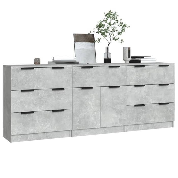 Gris Buffets 3 pcs - SOLOMOON - Meuble de salon/chambre - gris béton bois dingénierie FR537