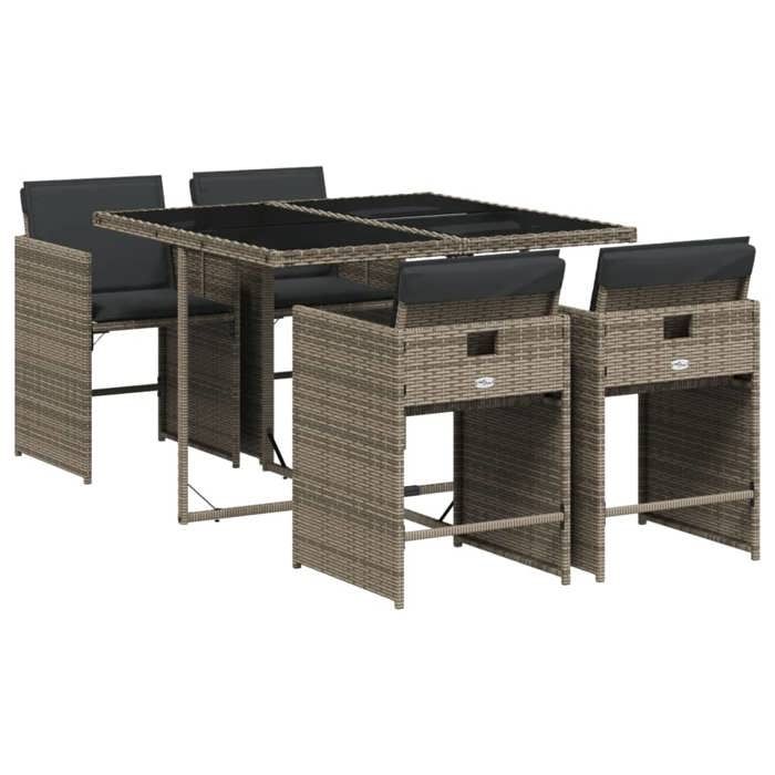 “Winter SaleTOP meuble dextérieur arrière-cour terrasse Gris - Ensemble à manger de jardin 5 pcs coussins gris résine tressée