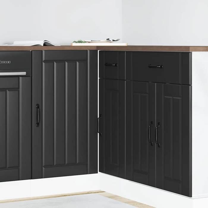 Meuble sous évier en bois dingénierie - vidaxl - Noir - 86x46x81.5 cm - Capacité de charge 70 kg - Pieds réglables
