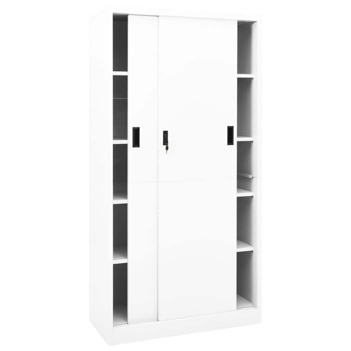 Blanc Armoire de bureau JILLS design CLASSIQUE et porte coulissante Blanc 90x40x180 cm Acier LV2203