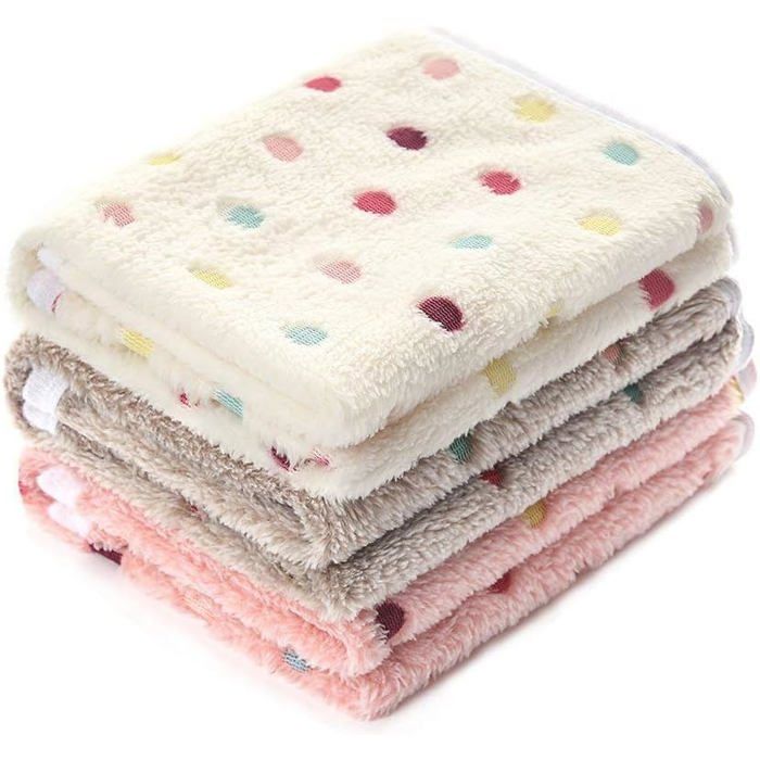Lot de 3 couvertures ultra douces à pois pour animaux de compagnie (chien chiot chat) beige/marron/rose petite taille