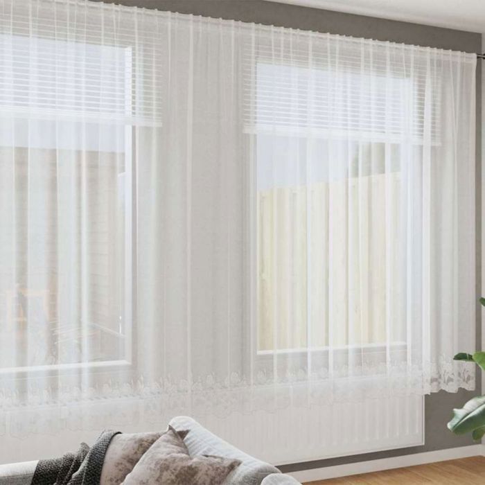 VidaXL Rideau voilage en dentelle floral blanc 200 x 600 cm - Polyester