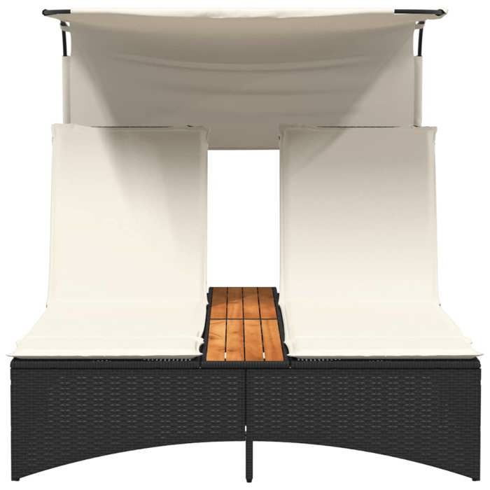 Sale 2026 Chaise longue 2 Places - BURKE - Bain de soleil - et auvent et coussins - noir résine tressée Cc433