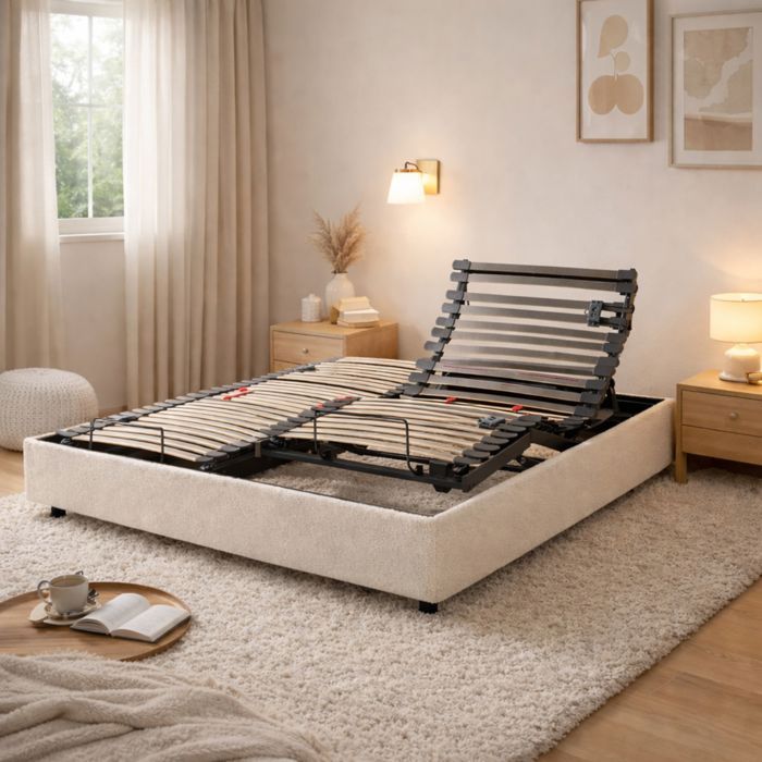 Lit électrique avec 5 plans de couchage 2x90x200 cm Horizon Blanc Écume - Ecru - Garantie 5 ans - Someo Lit électrique avec 5 plans de couchage 2x90x200 cm Horizon Blanc Écume - Ecru - Garantie 5 ans - Someo
