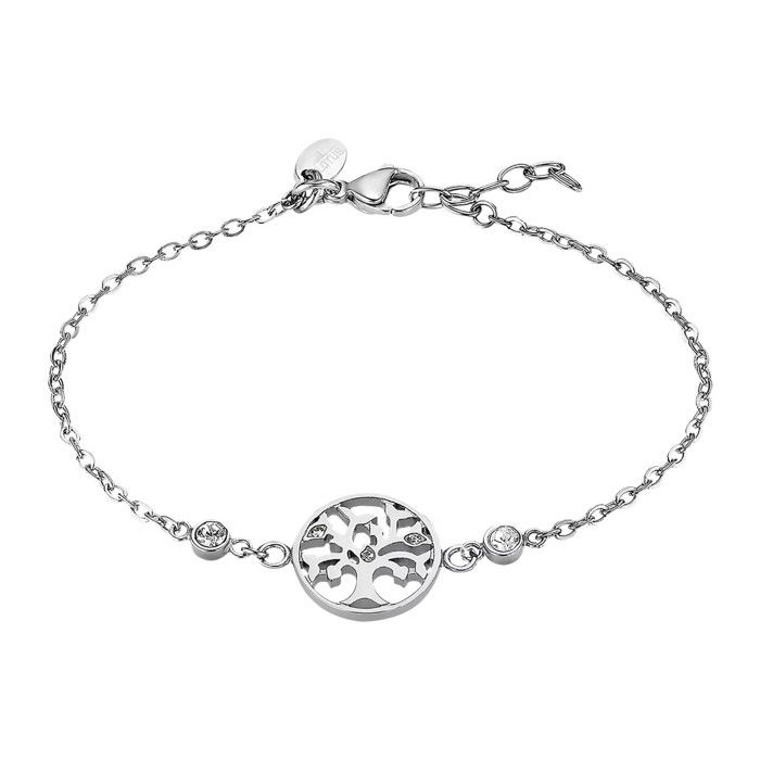 Lotus Style Bracelet Arbre de vie en acier inoxydable blanc oxydes de zirconium réglable 17–19 cm