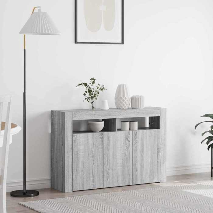 NEW 2026 Buffet Classique Armoire latérale pour salon Gris Sonoma 116x30x75 cm Bois dingénierie L3620
