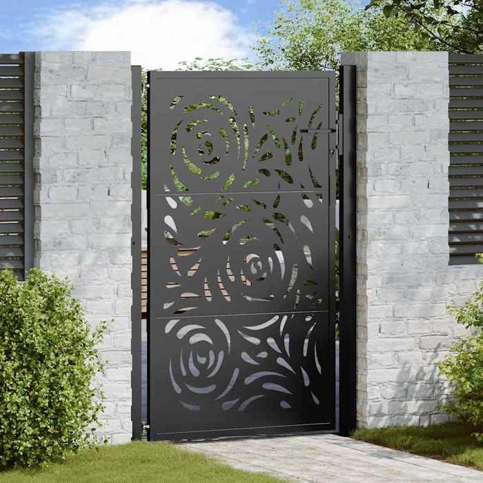 BURKE@ Noir Portail de jardin noir 100x150 cm en acier avec motif flamme 22.85 kg Haute qualité A10970