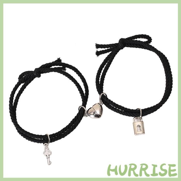 Bracelet de couple avec serrure à clé en forme de cœur design unique élégant et simple pour fêtes rencontres hommes et femmes