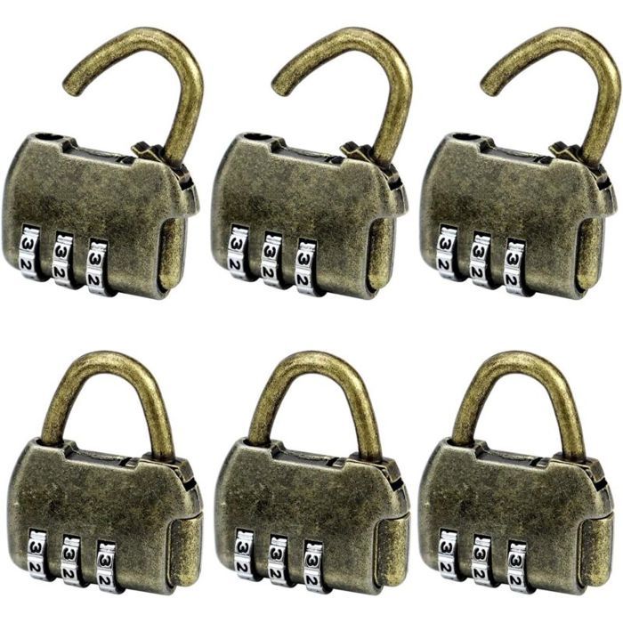Cadenas à code - PZCC - PZCC - Lot de 6 - Combinaison 3 chiffres - Anse acier 4 mm