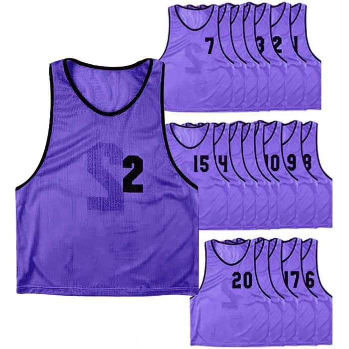 Lot de 20 chasubles numérotées recto-verso de 1 à 20 de taille XXLARGE gilet dentrainement couleur VIOLET Lot de 20 chasubles numérotées recto-verso de 1 à 20 de taille XXLARGE gilet dentrainement couleur VIOLET