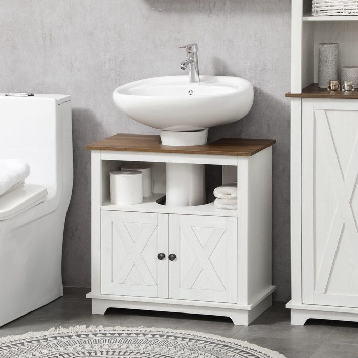 MOTHINESSTO2994-Meuble sous lavabo salle de bain meuble sous vasque - niche et placard à portes doubles 60 x 30 x 60 cm blanc