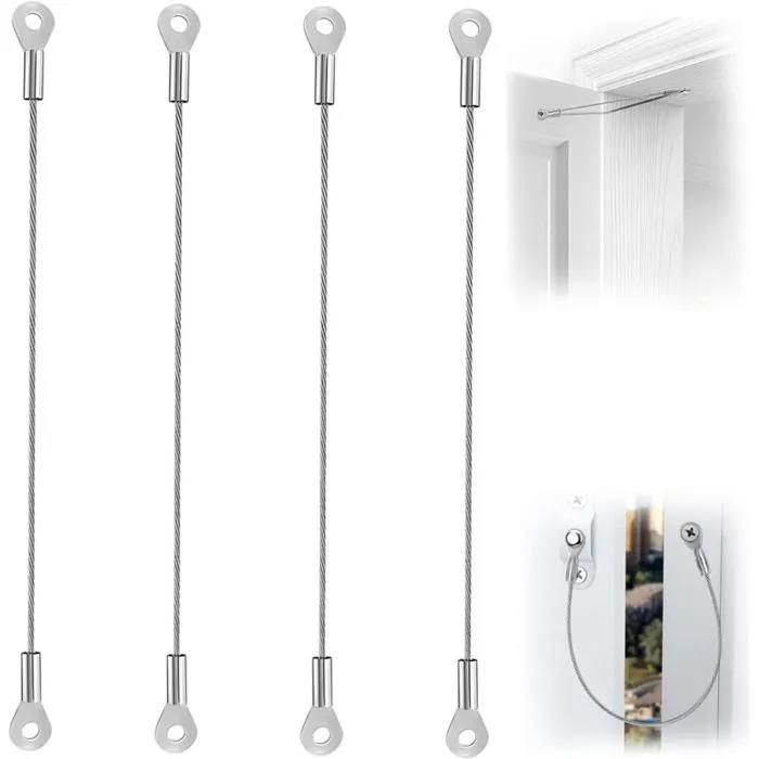 Lot de 4 Entrebâilleurs de Porte Câble de Retenue en Acier Inoxydable Limiteur dOuverture pour Armoire Fenêtre