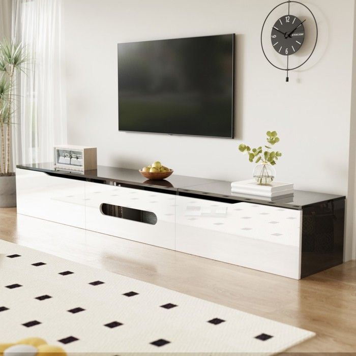 Meuble TV mural 180cm noir/blanc - LED 16 couleurs - design moderne fonctionnel - à poser - salon Meuble TV mural 180cm noir/blanc - LED 16 couleurs - design moderne fonctionnel - à poser - salon