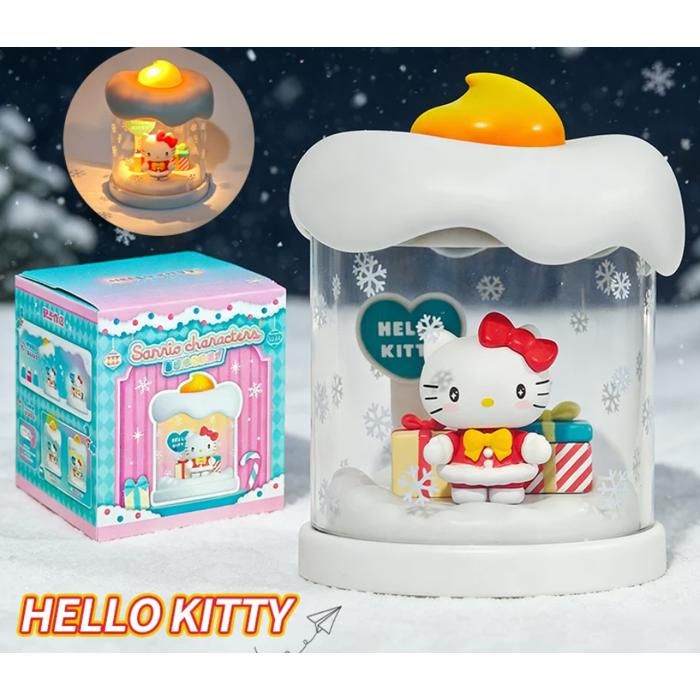 Veilleuse déco Hello Kitty effet bougie 3 modes d’éclairage figurine sous cloche décor hiver Noël lampe ambiance table