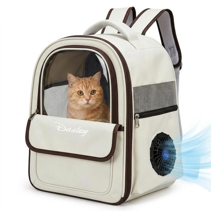 Sac à dos transport chat chien ventilé pliable et respirant avec ventilateur (batterie externe non inclus) max 8kg - Marron