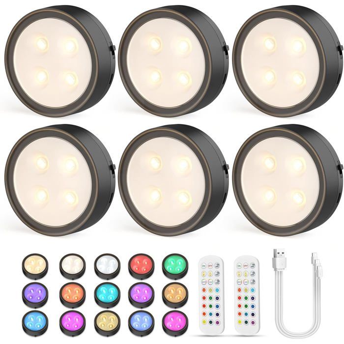 Lampe LED Rechargeable Cuisine S Fil Lumiere Sous Meuble Plac Eclairage Spot Led avec Telecommande USB Noir 6 Pièces  LAMPE A POSER