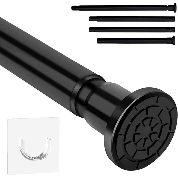 1 barre de douche s foret porte tringle à rideau en acier inoxydable tringle à rideau rétractable Noir 71-165 cm（1 Pièces）