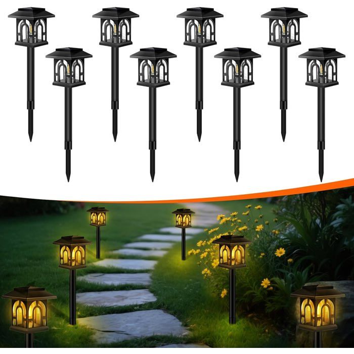 Lot de 8 lampes solaires jardin - IP65 étanches rechargeables éclairage blanc chaud ABS