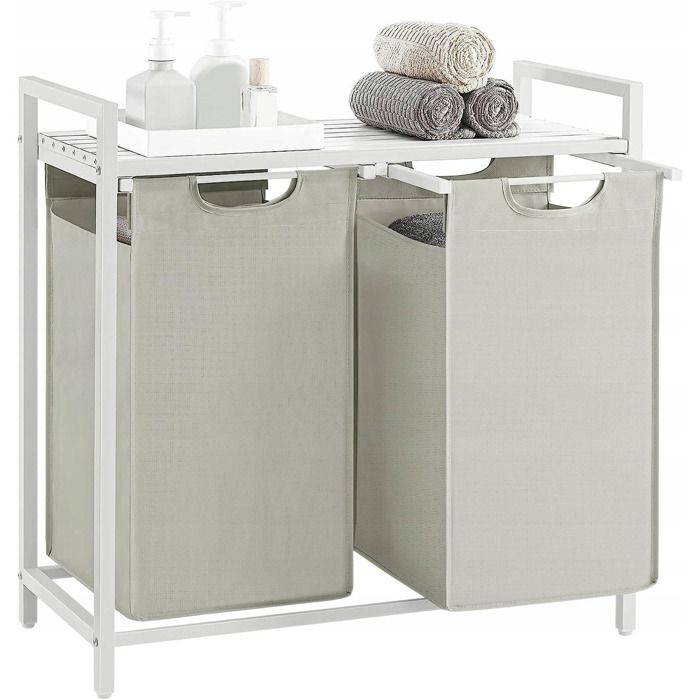 Meuble de salle de bain avec double panier à linge blanc - Réf. VK8681847480983