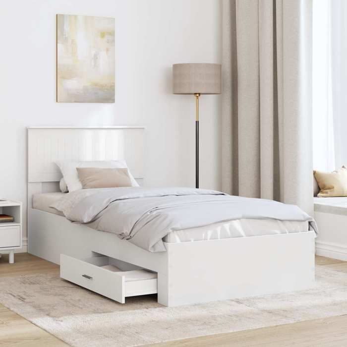 Promo“Cadre de Lit avec Tiroir 1 place Blanc 90x190 cm et rangement intégré et sommier à lattes inclus pour Chambre 413829