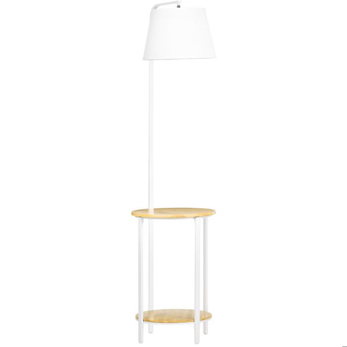 SENVIRO lampadaire 43 x 39 5 x 162 cm avec 2 étagères abat-jour en tissu aspect lin E27 40 W blanc