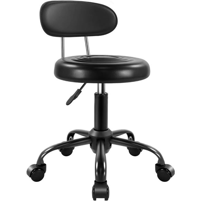 Tabouret À Roulettes Pivotant Avec Dossier Réglable En Hauteur En Cuir Synthétique Idéal Pour Spa Salon Maison Bureau Travai[IN28]