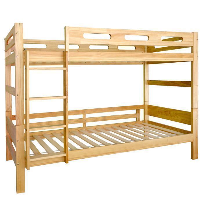 Lit Superposé 90x200 cm en Bois Massif avec Échelle et Barrière de Sécurité Sommier à Lattes pour Enfant et Ado Naturel