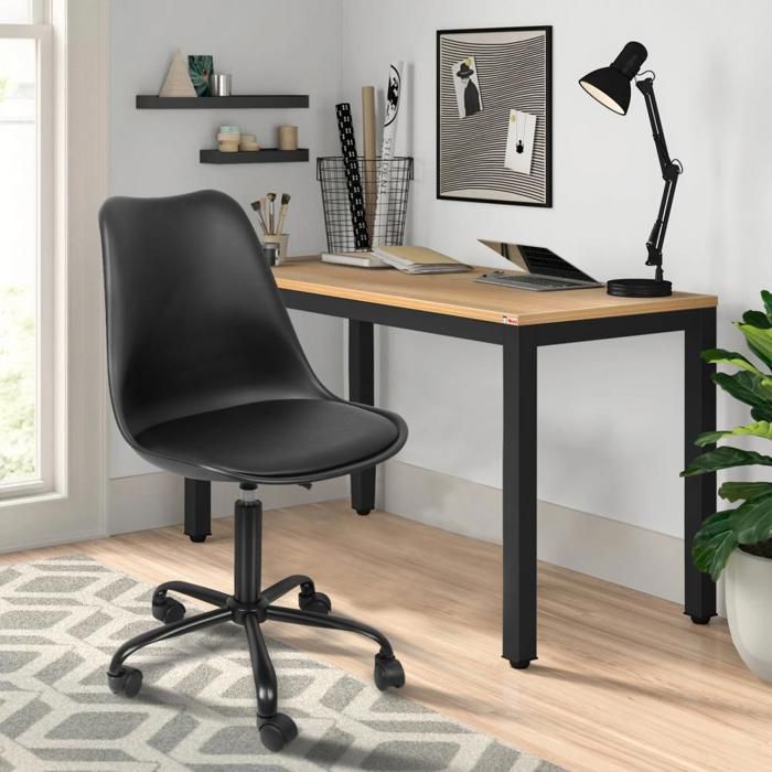 MIPAN.Chaise De Bureau À Roulettes Forme Tulipe En PP - Noir 47x41x83‑95 CM - Adaptée Pour Chambre Et Bureau