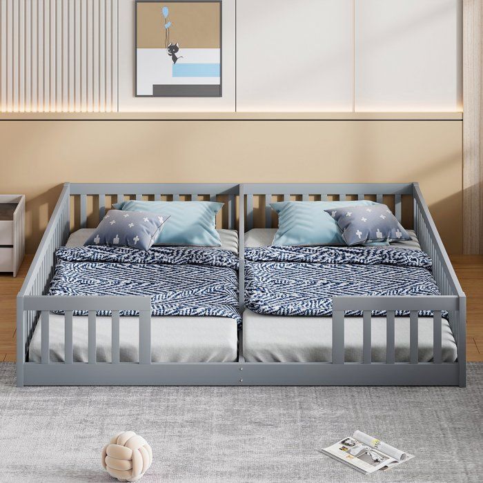 Lit enfant avec barrière de sécurité et structure en pin 90x200cm pour deux enfants